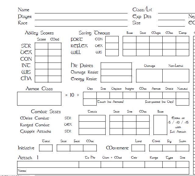 D And D Character Sheet Printable