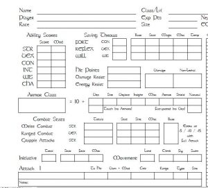 Dungeons and dragons 2nd edition character sheets
